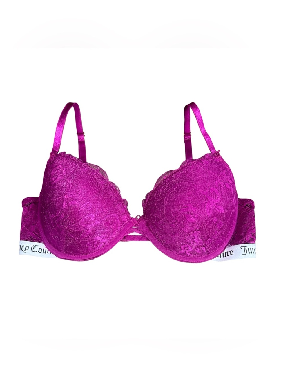Juicy Couture Intimates Lace Push-Up Bra Magenta Pink Logo Band 34C